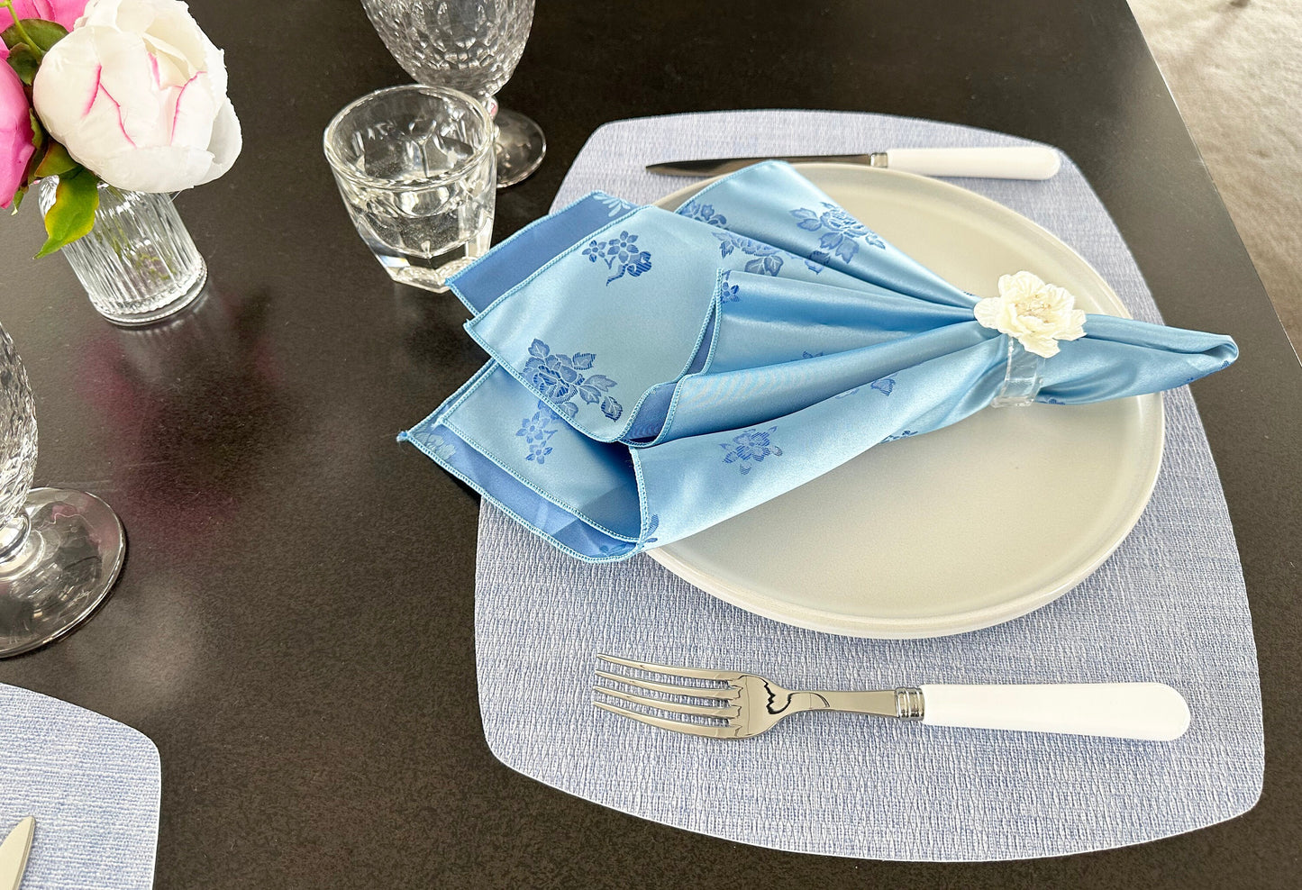Floral Satin Blue Napkin