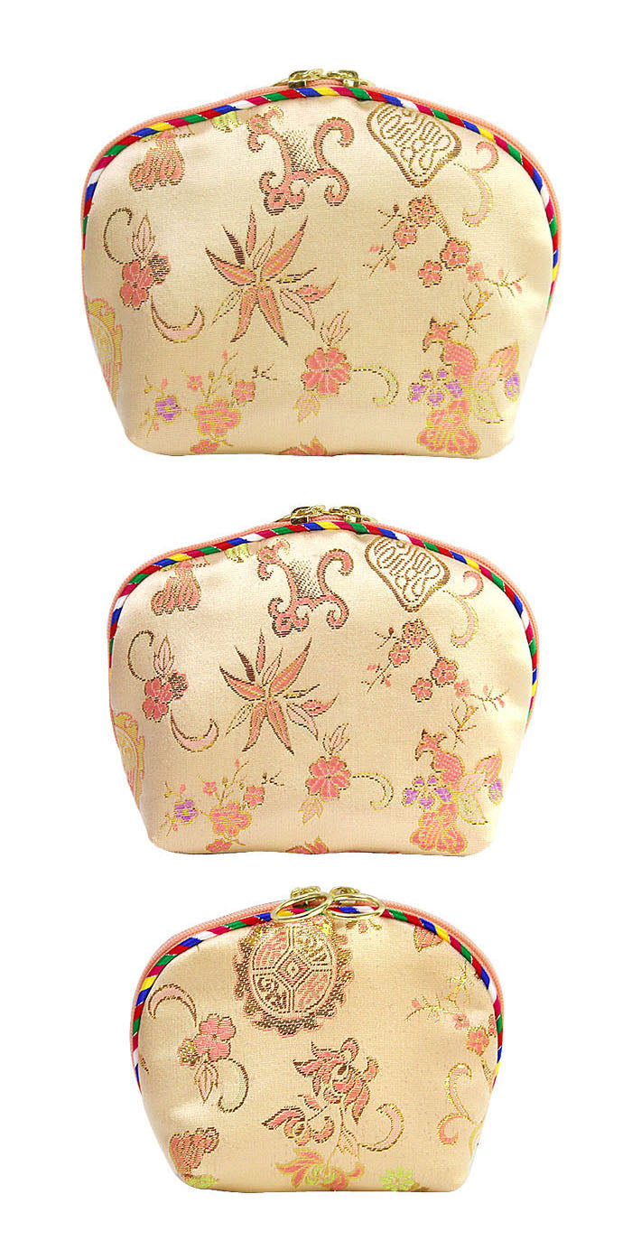 Beige Brocade Pouch Set