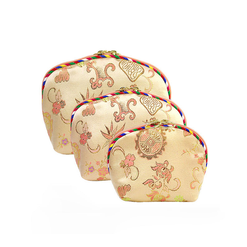 Beige Brocade Pouch Set