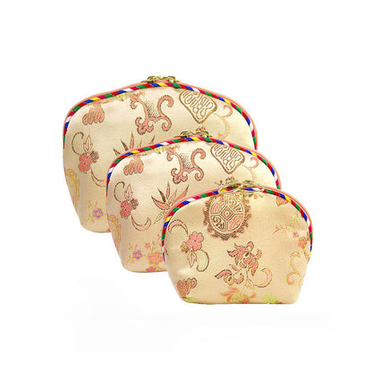 Beige Brocade Pouch Set