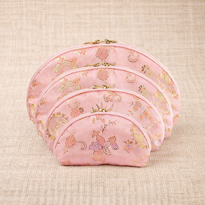 Pink Brocade Pouch Set