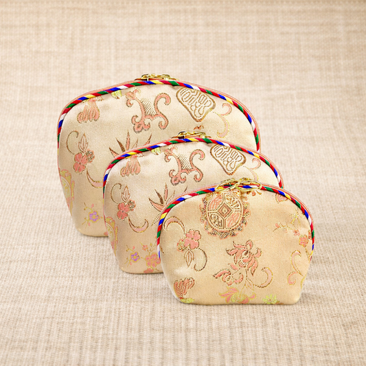 Beige Brocade Pouch Set