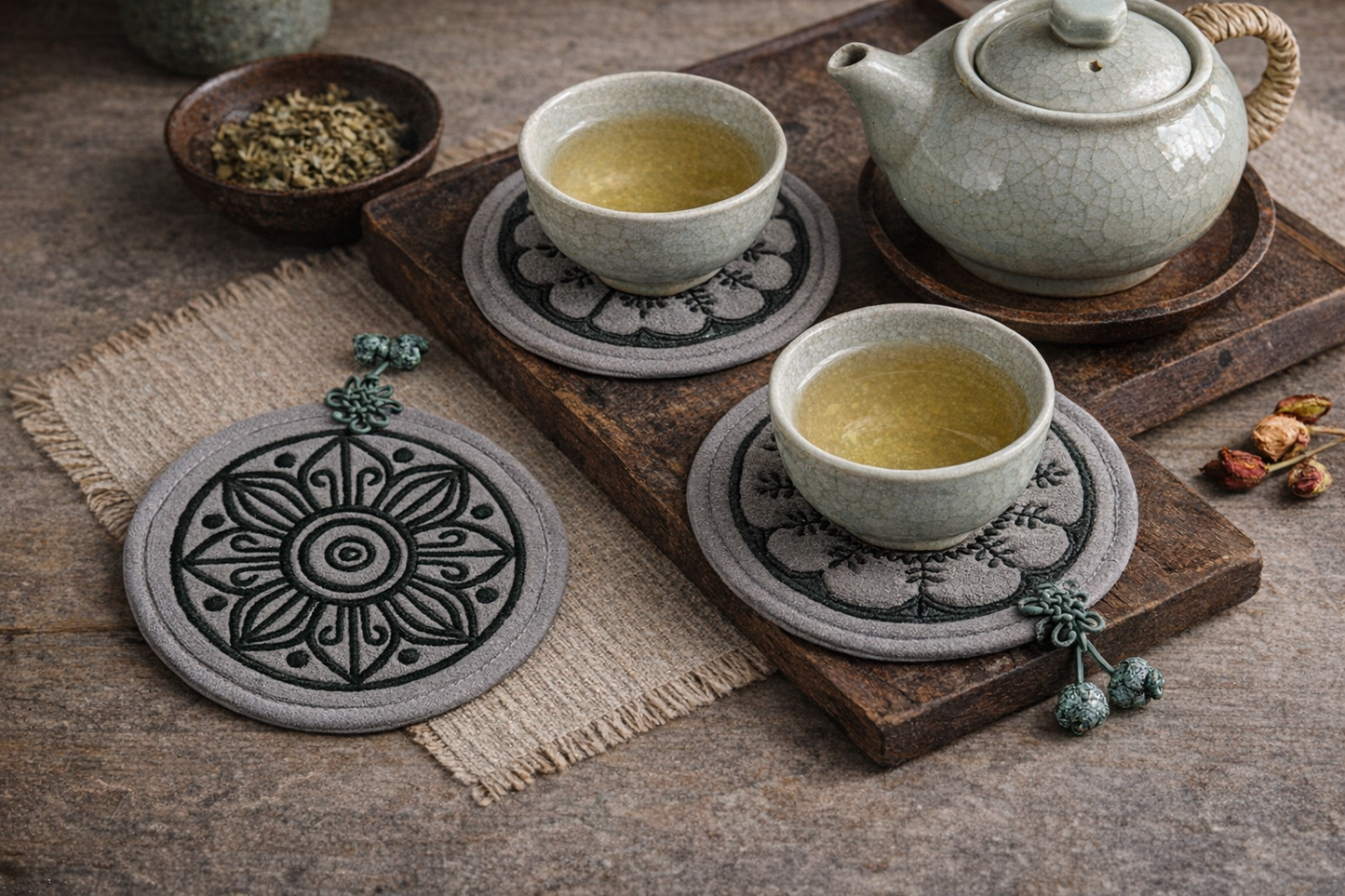 Korean Roof Tile Motif Coaster Set