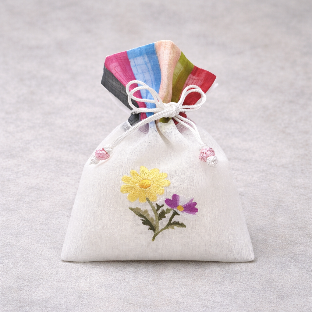 Embroidered Ramie Pouch