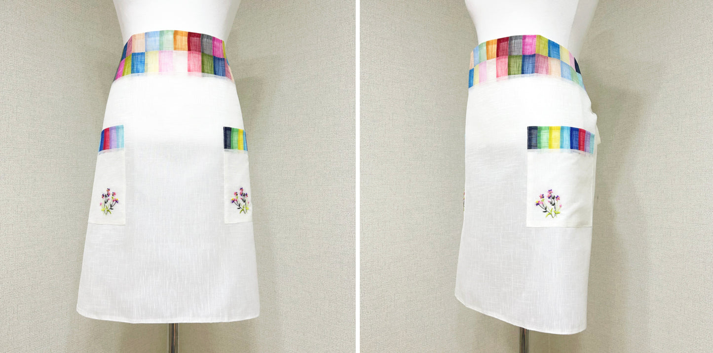 Embroidered Ramie Half Apron