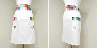 Embroidered Ramie Half Apron