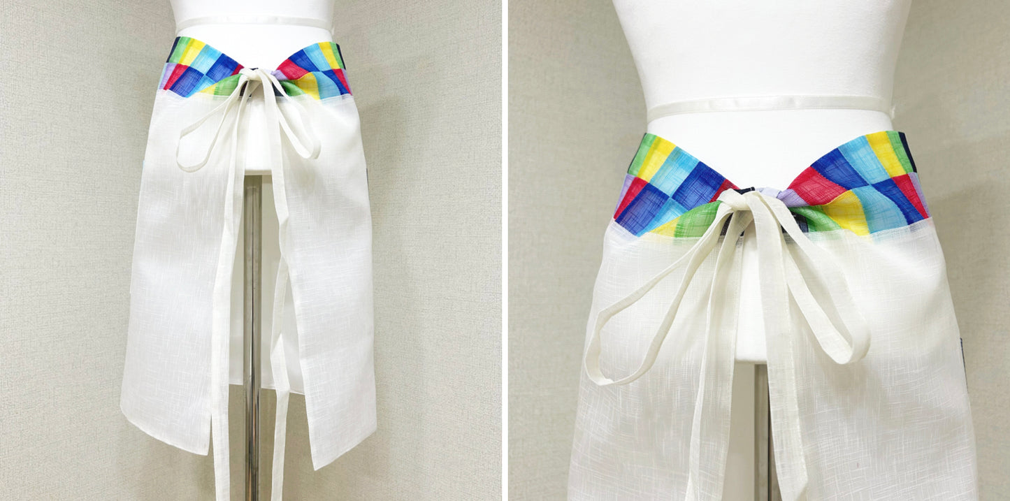 Embroidered Ramie Half Apron