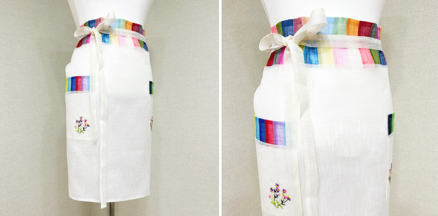 Embroidered Ramie Half Apron