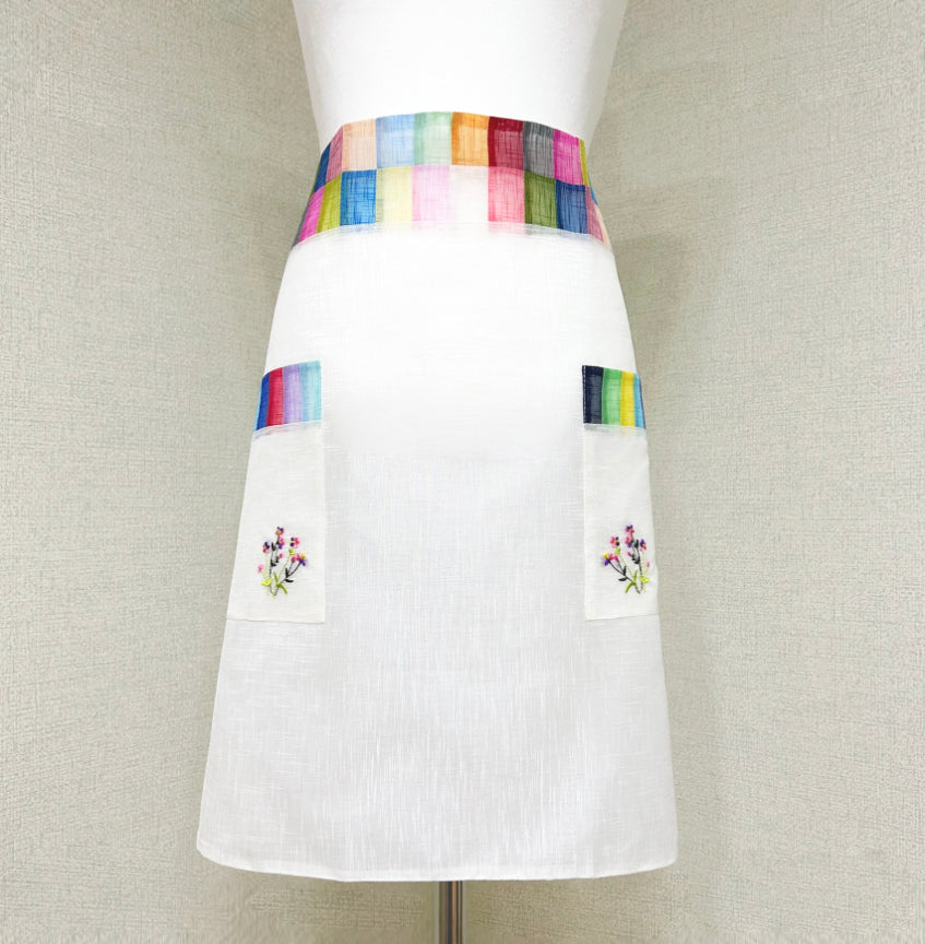 Embroidered Ramie Half Apron