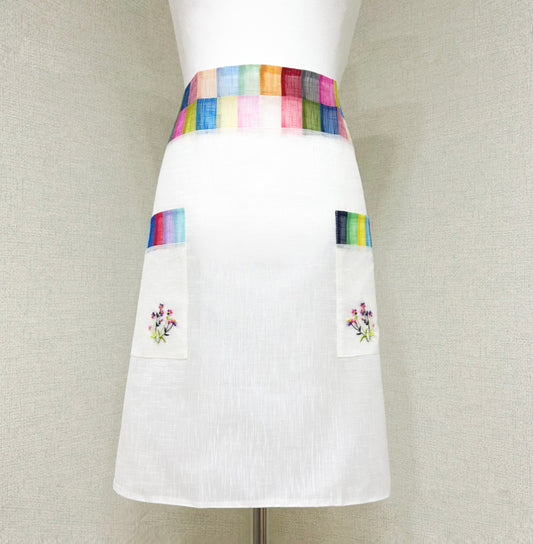 Embroidered Ramie Half Apron