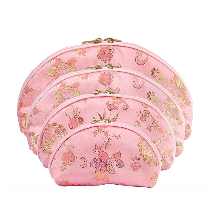 Pink Brocade Pouch Set