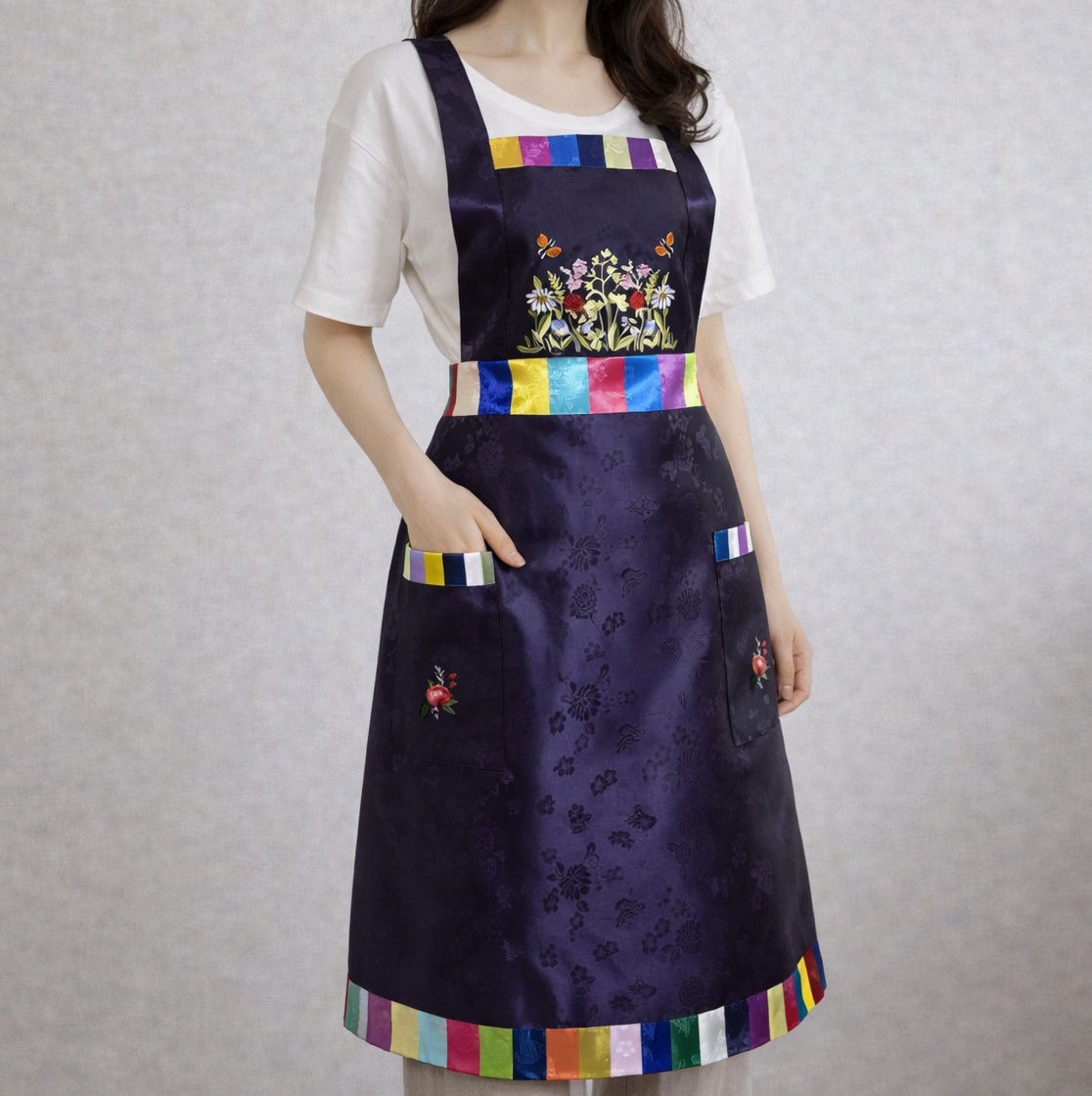 Silk Floral Embroidered Apron