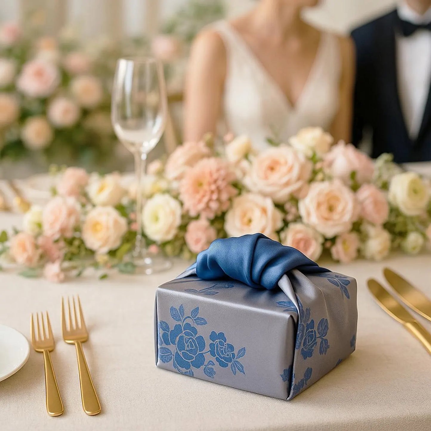 Floral  Silver & Blue Reversible