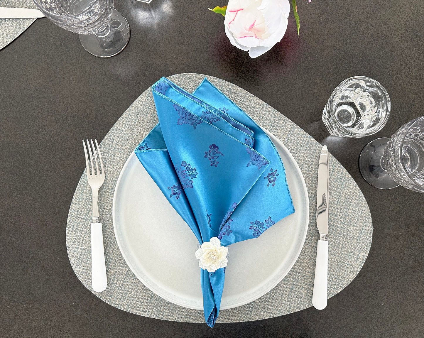 Floral Satin Blue Napkin