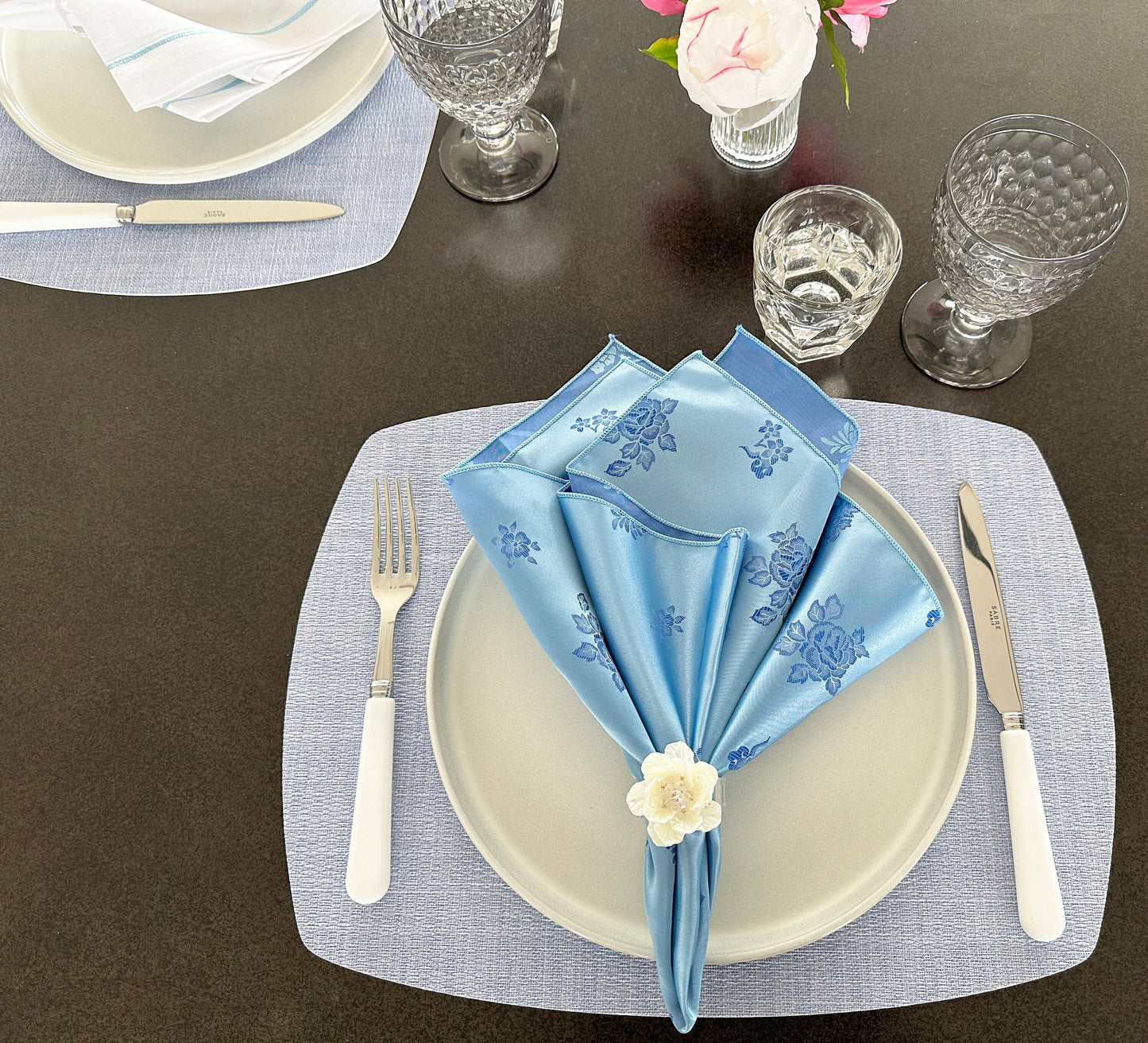 Floral Satin Blue Napkin